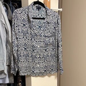 Eberjey Navy & White Printed Button-Up Blouse